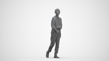 realistic 3D human woman casual walking, archviz people FBX OBJ for Blender, three-quarter front view render