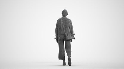 3D human model woman casual walking, photogrammetry scanned person for archviz, wireframe front view