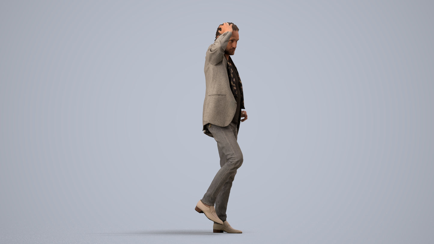 scanned 3D man business standing, photogrammetry people for Enscape and V-Ray, side view render