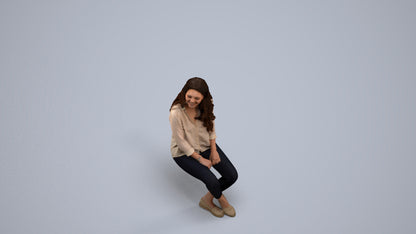 realistic 3D human woman casual sitting, archviz people FBX OBJ for Blender, back view render