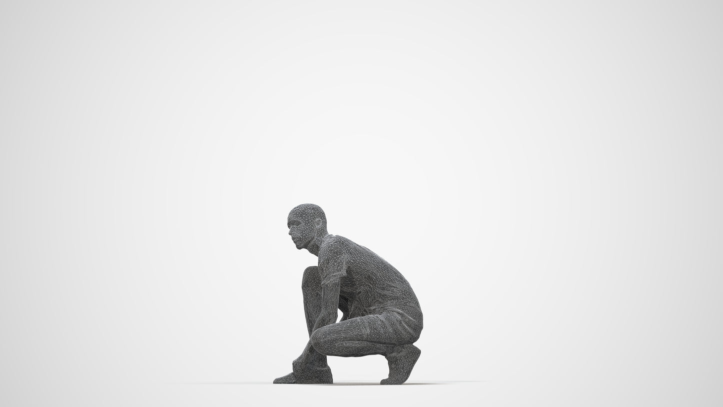 scanned 3D man casual standing, photogrammetry people for Enscape and V-Ray, wireframe back view