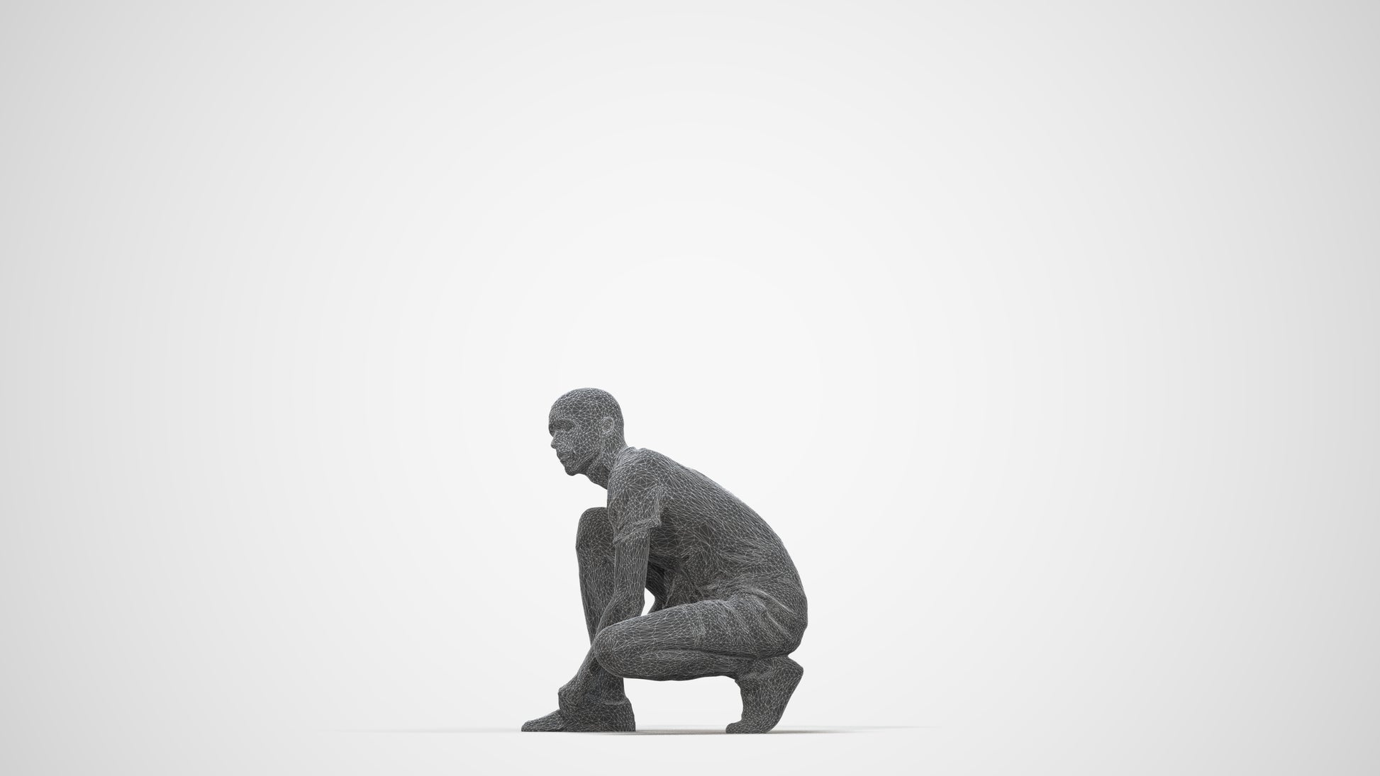 scanned 3D man casual standing, photogrammetry people for Enscape and V-Ray, wireframe back view