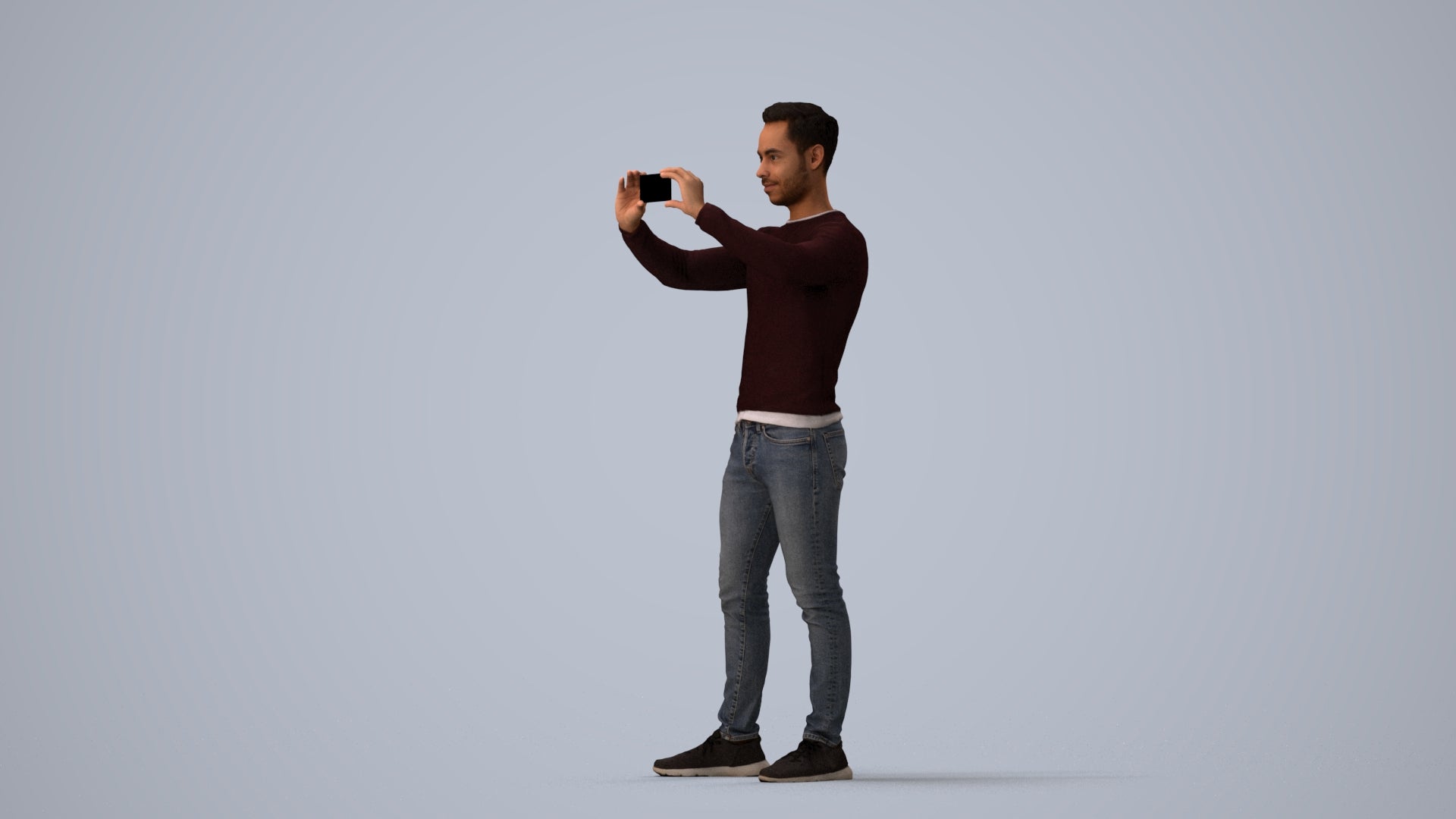 3D people model man casual standing, scanned human for 3ds Max rendering, three-quarter view render