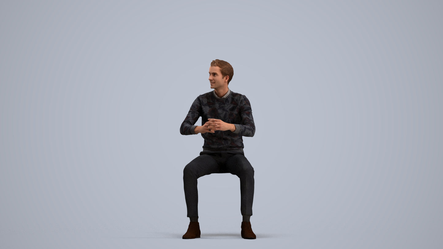 3D human model man casual business, photogrammetry scanned person for archviz, standing pose render