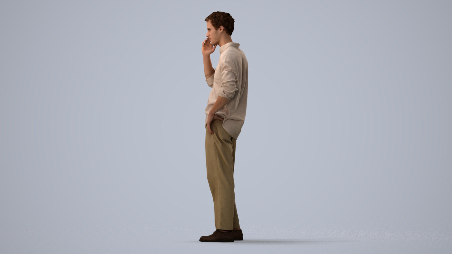 realistic 3D human man casual standing, archviz people FBX OBJ for Blender, three-quarter view render