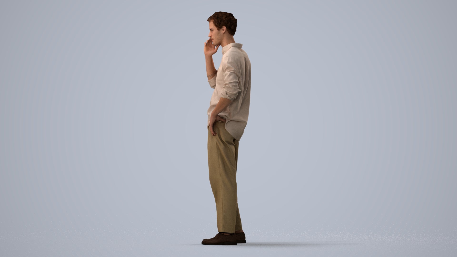 realistic 3D human man casual standing, archviz people FBX OBJ for Blender, three-quarter view render