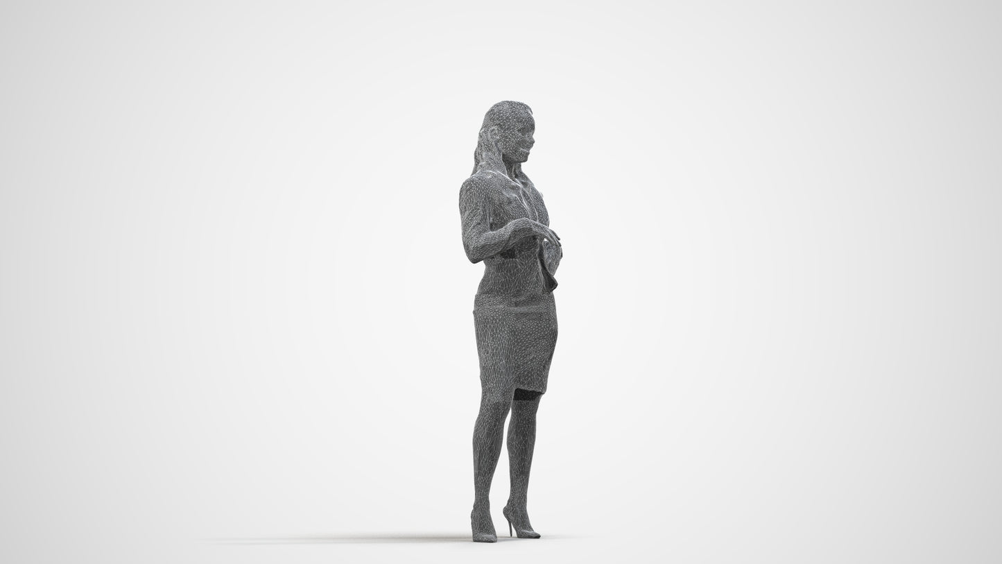 photogrammetry 3D woman business, realistic human model archviz FBX, wireframe side view