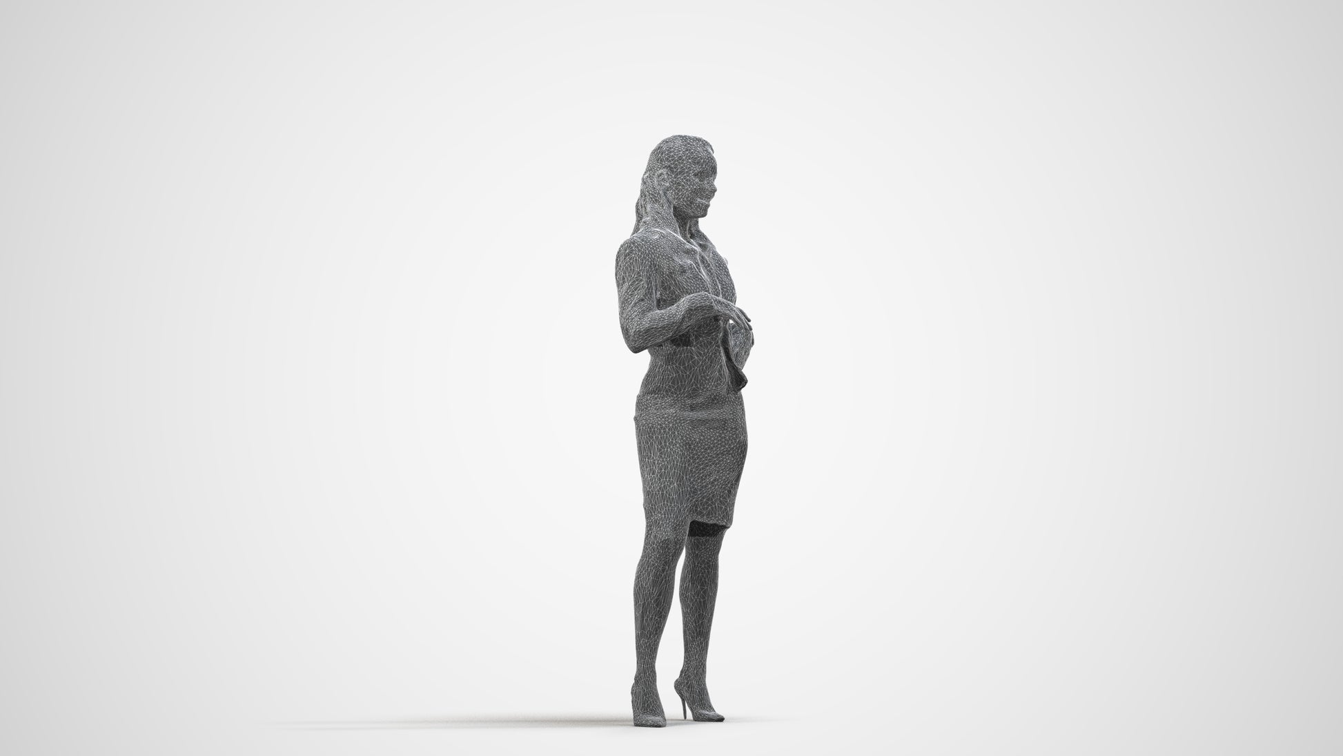 photogrammetry 3D woman business, realistic human model archviz FBX, wireframe side view