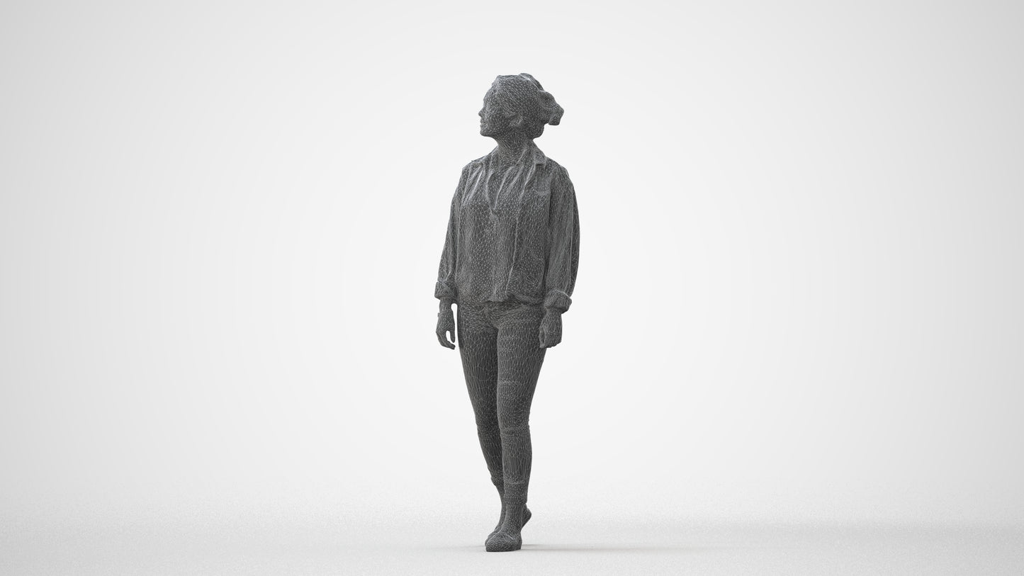 realistic 3D people woman casual walking, render-ready for V-Ray and Corona, FBX OBJ, square thumbnail