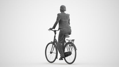 3D people model woman business cycling, scanned human for 3ds Max rendering, wireframe front view