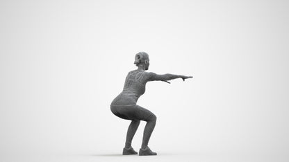 3D human model woman sport, photogrammetry scanned person for archviz, wireframe side view