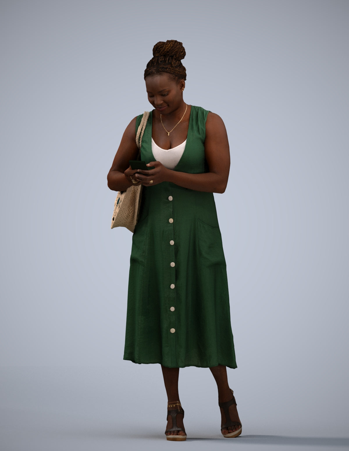 realistic 3D woman casual standing, scanned archviz people for Blender and 3ds Max