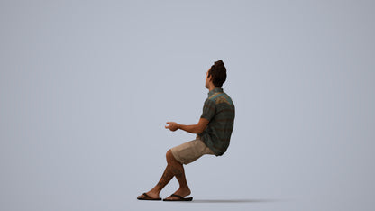 3D people model man casual sitting, scanned human for 3ds Max rendering, three-quarter view render