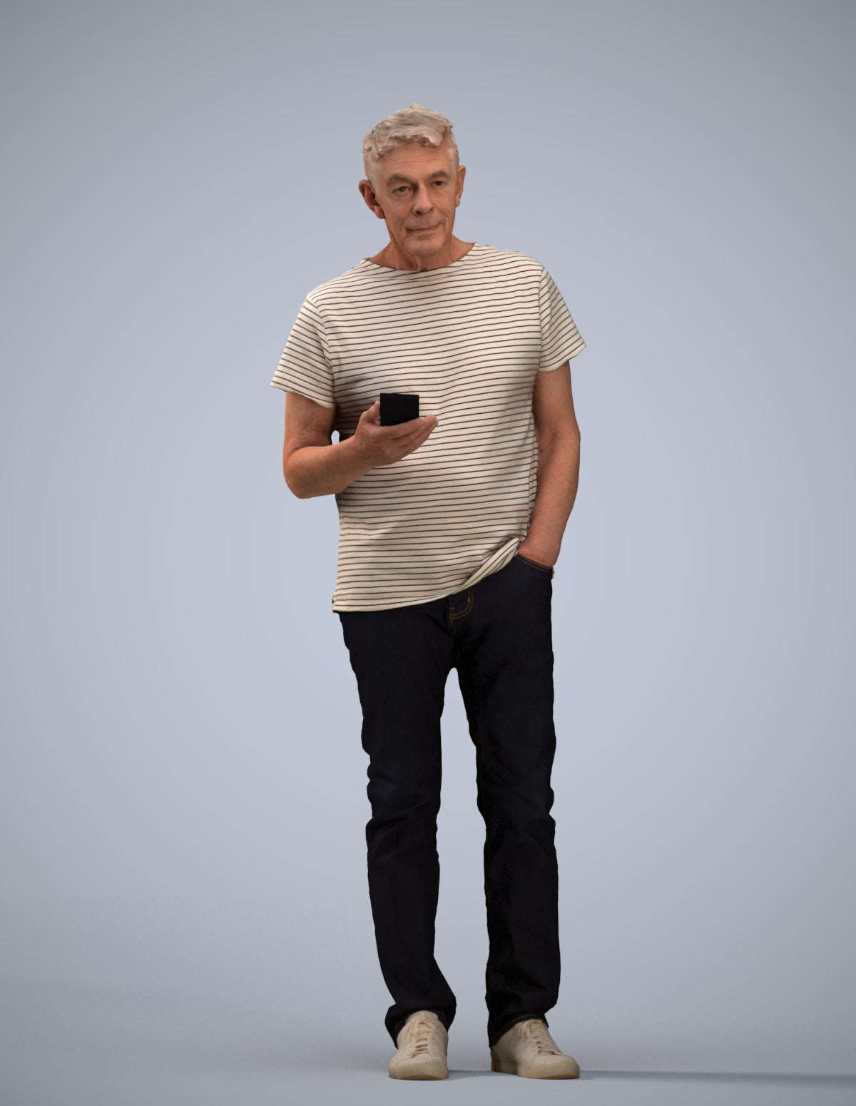 3D people model senior man casual standing, scanned human for 3ds Max rendering