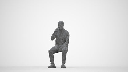 3D people model man casual sitting, scanned human for 3ds Max rendering, wireframe back view