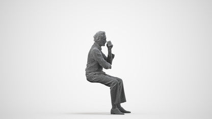 realistic 3D man business sitting, scanned archviz people for Blender and 3ds Max, wireframe side view