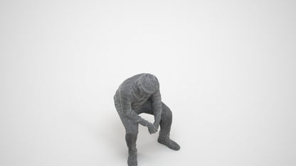 realistic 3D man casual sitting, scanned archviz people for Blender and 3ds Max, wireframe three-quarter view
