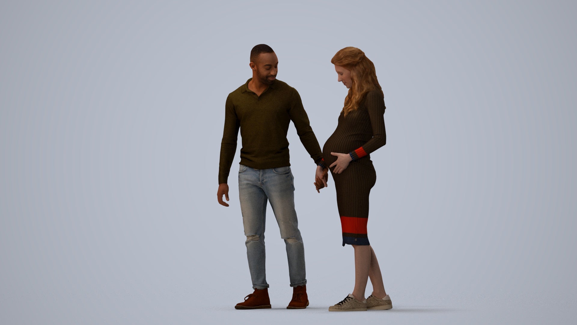 3D human model woman casual kids, photogrammetry scanned person for archviz, three-quarter view render
