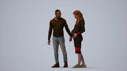 3D human model woman casual kids, photogrammetry scanned person for archviz, three-quarter view render