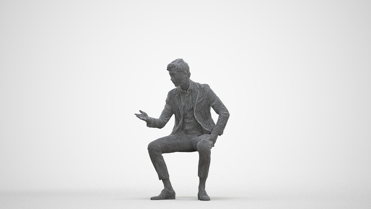 3D human model man business, photogrammetry scanned person for archviz, three-quarter front view render