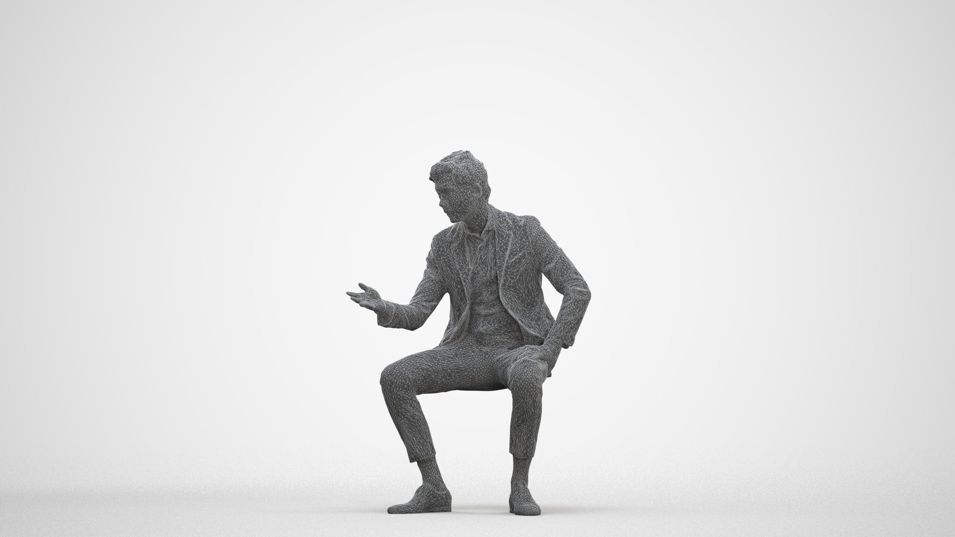 3D human model man business, photogrammetry scanned person for archviz, three-quarter front view render
