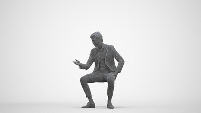 3D human model man business, photogrammetry scanned person for archviz, three-quarter front view render