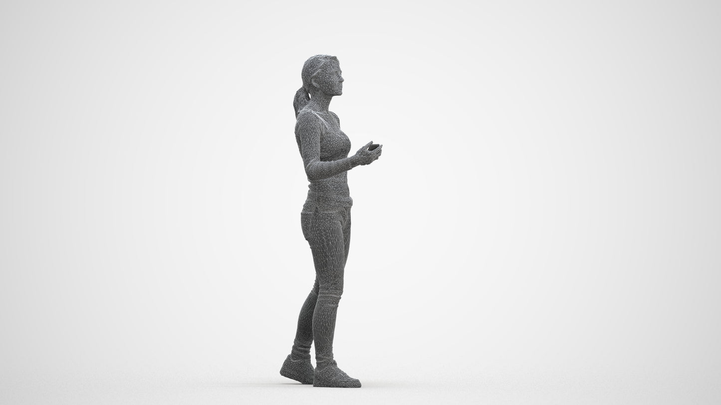 realistic 3D people woman casual walking, render-ready for V-Ray and Corona, FBX OBJ, three-quarter front view render
