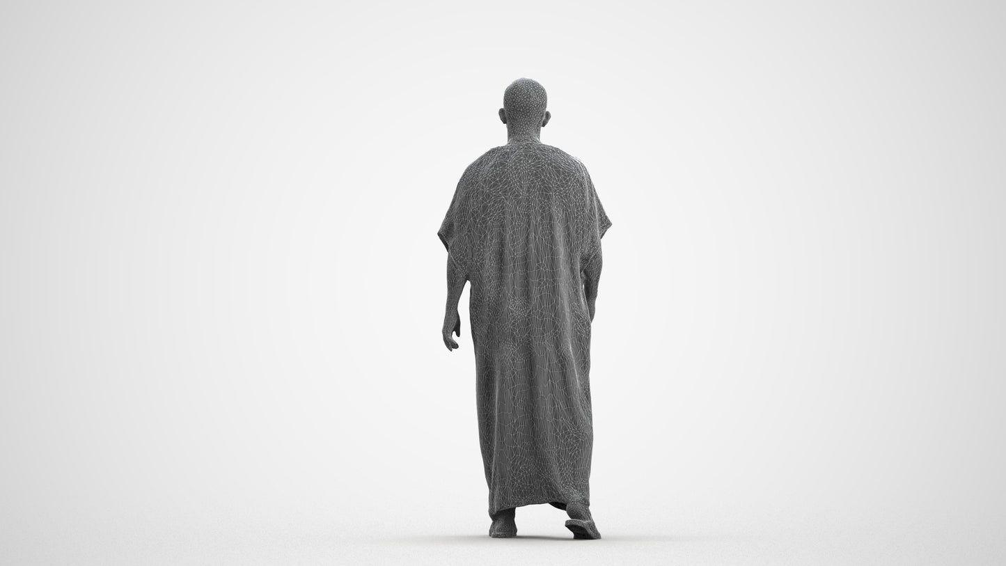 3D scanned man walking, photorealistic archviz people for Enscape and SketchUp, wireframe front view
