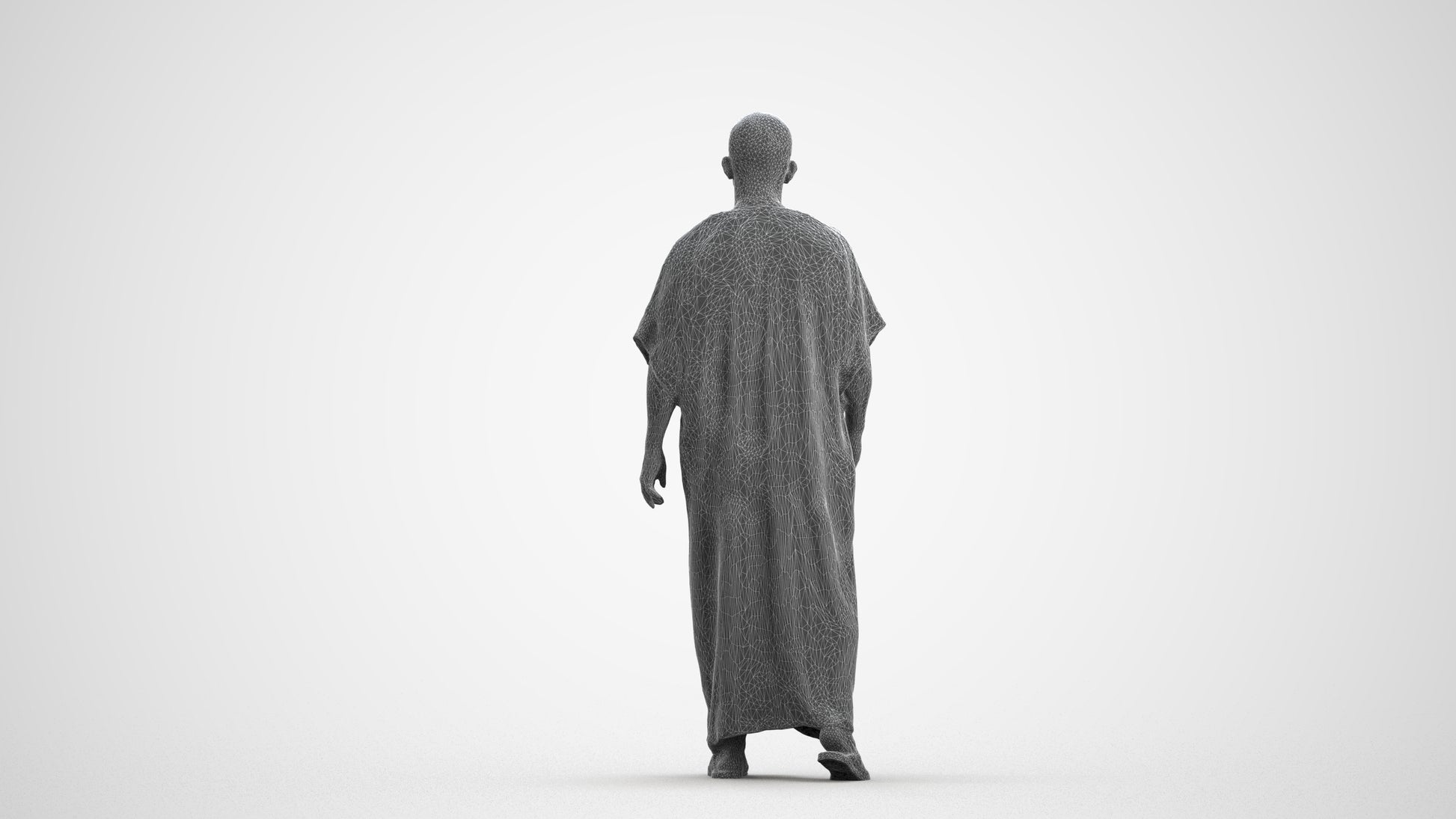 3D scanned man walking, photorealistic archviz people for Enscape and SketchUp, wireframe front view