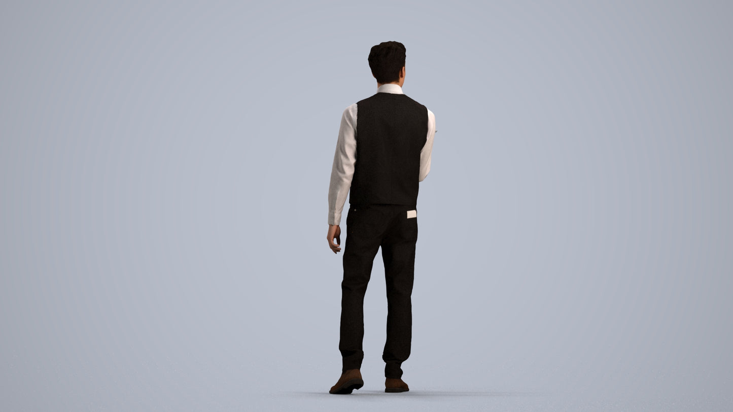 3D people model man hospitality, scanned human for 3ds Max rendering, front view render
