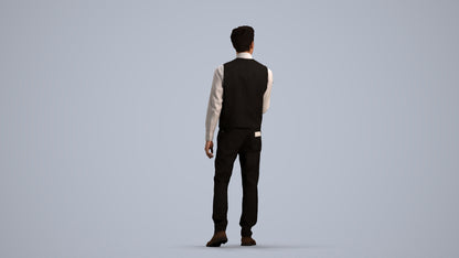 3D people model man hospitality, scanned human for 3ds Max rendering, front view render
