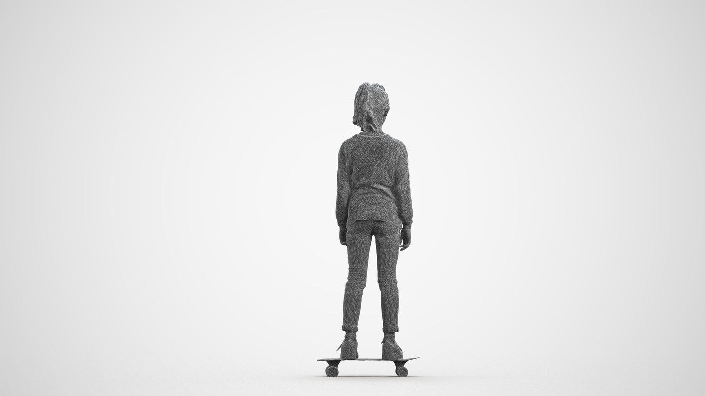 scanned 3D girl casual kids, photogrammetry people for Enscape and V-Ray, wireframe front view