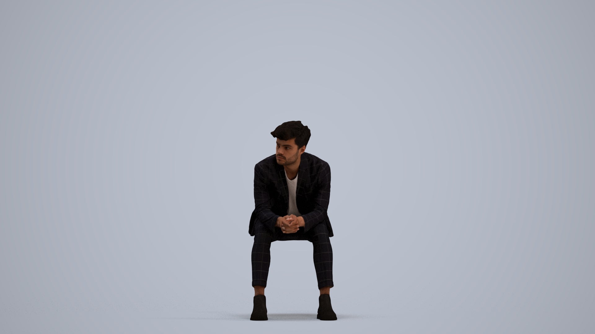photogrammetry 3D man business sitting, realistic human model archviz FBX, standing pose render