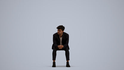 photogrammetry 3D man business sitting, realistic human model archviz FBX, standing pose render