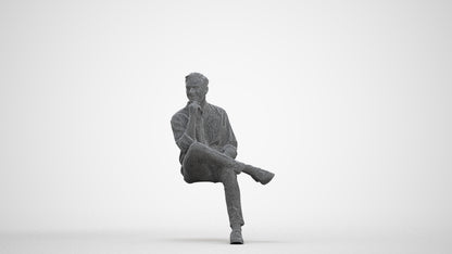 realistic 3D man casual sitting, scanned archviz people for Blender and 3ds Max, three-quarter front view render