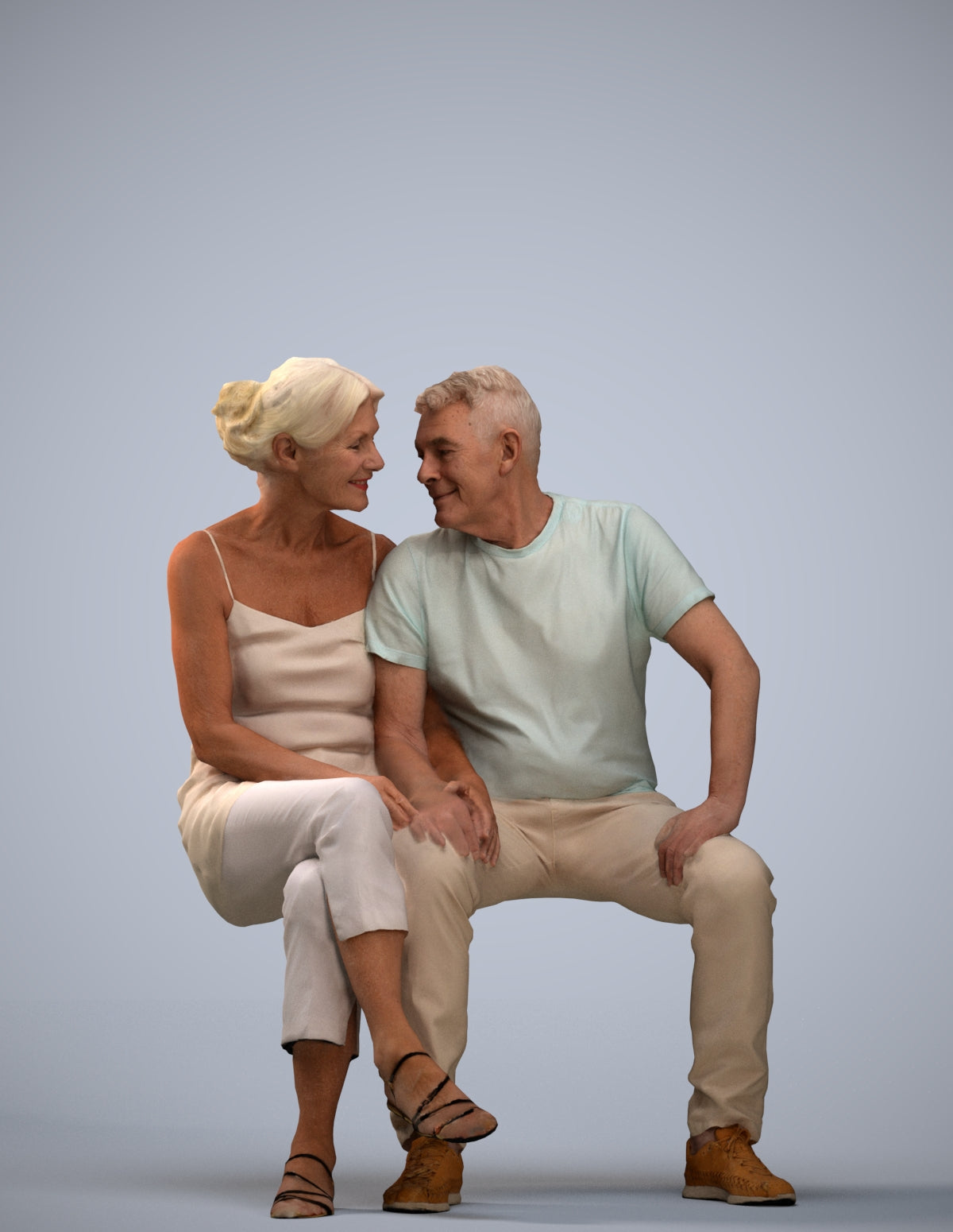 3D people model senior woman casual couple, scanned human for 3ds Max rendering