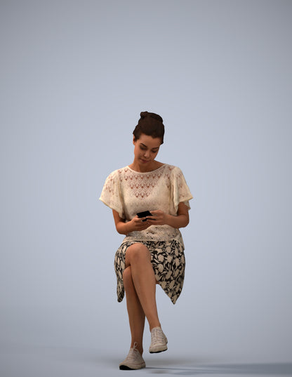 realistic 3D human woman casual sitting, archviz people FBX OBJ for Blender