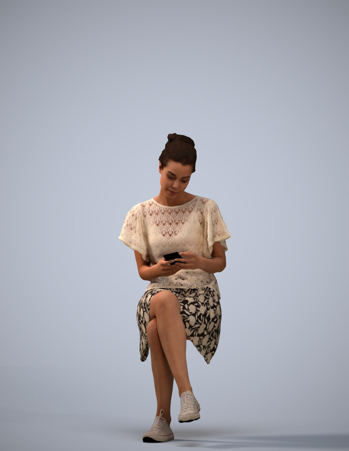 realistic 3D human woman casual sitting, archviz people FBX OBJ for Blender