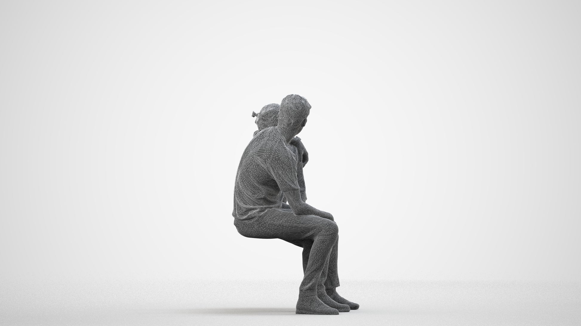 photogrammetry 3D woman casual couple, realistic human model archviz FBX, wireframe side view