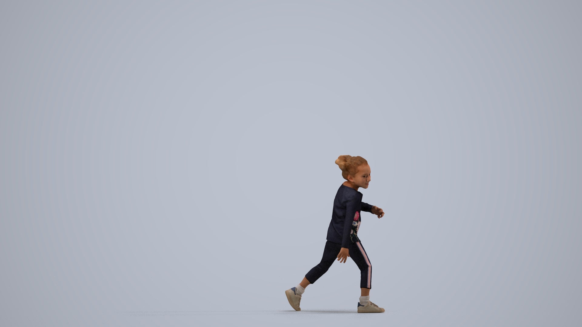 3D people model girl casual kids, scanned human for 3ds Max rendering, side view render