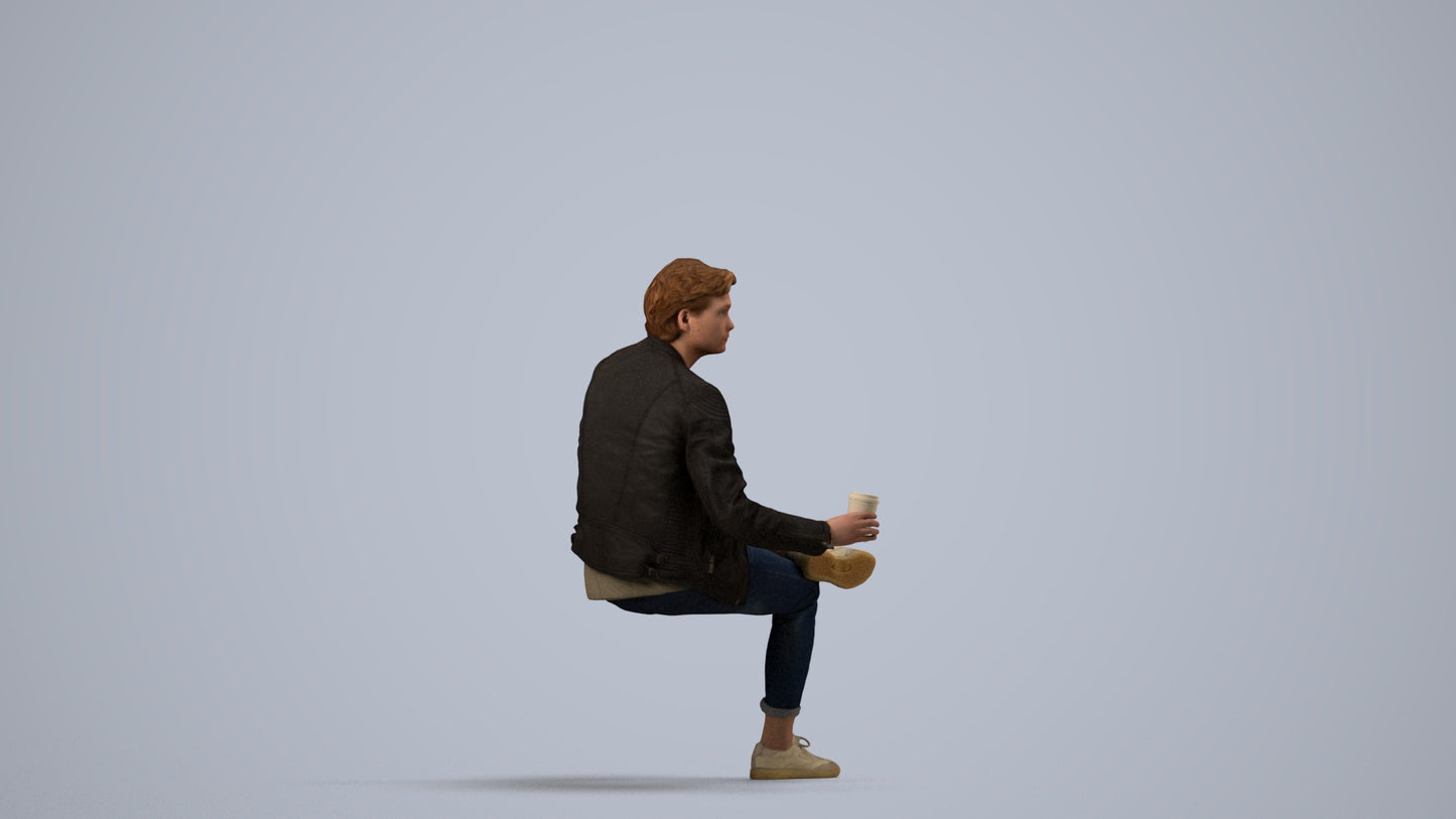 realistic 3D people man casual sitting, render-ready for V-Ray and Corona, FBX OBJ, side view render