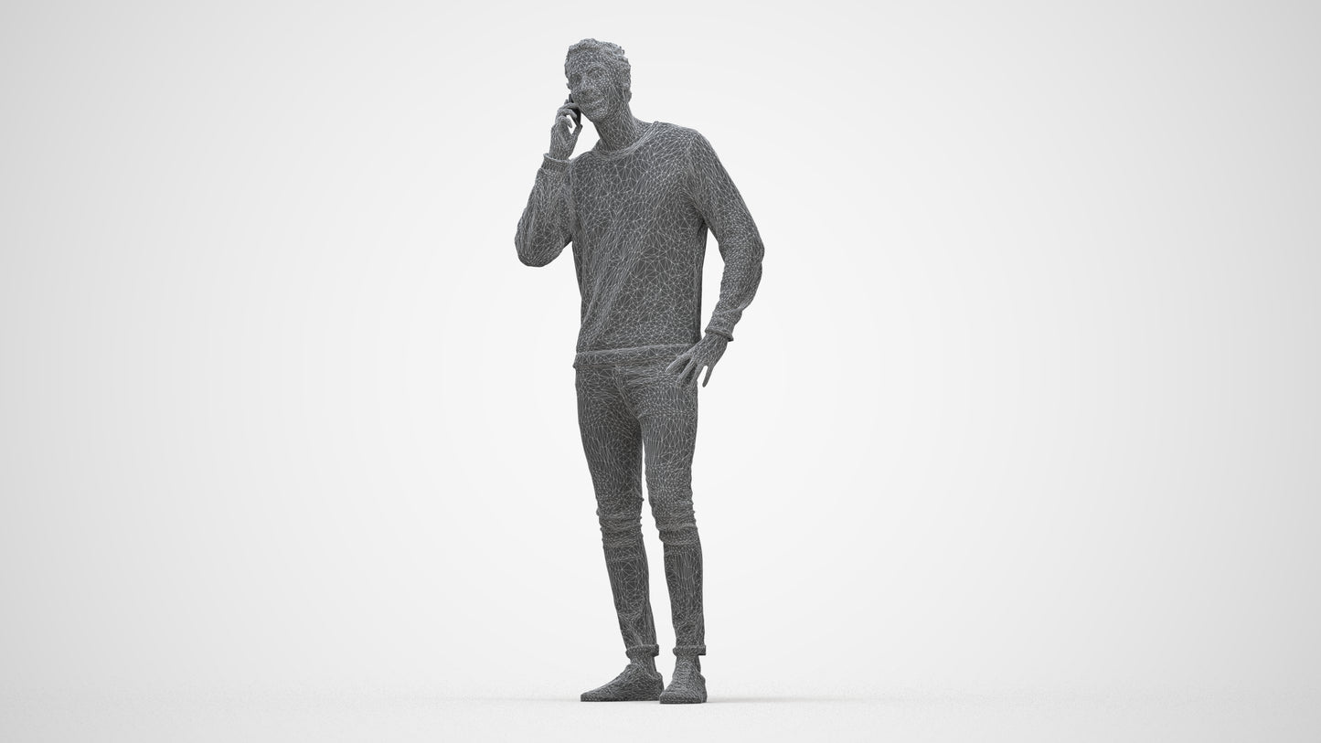 realistic 3D people man casual standing, render-ready for V-Ray and Corona, FBX OBJ, wireframe back view