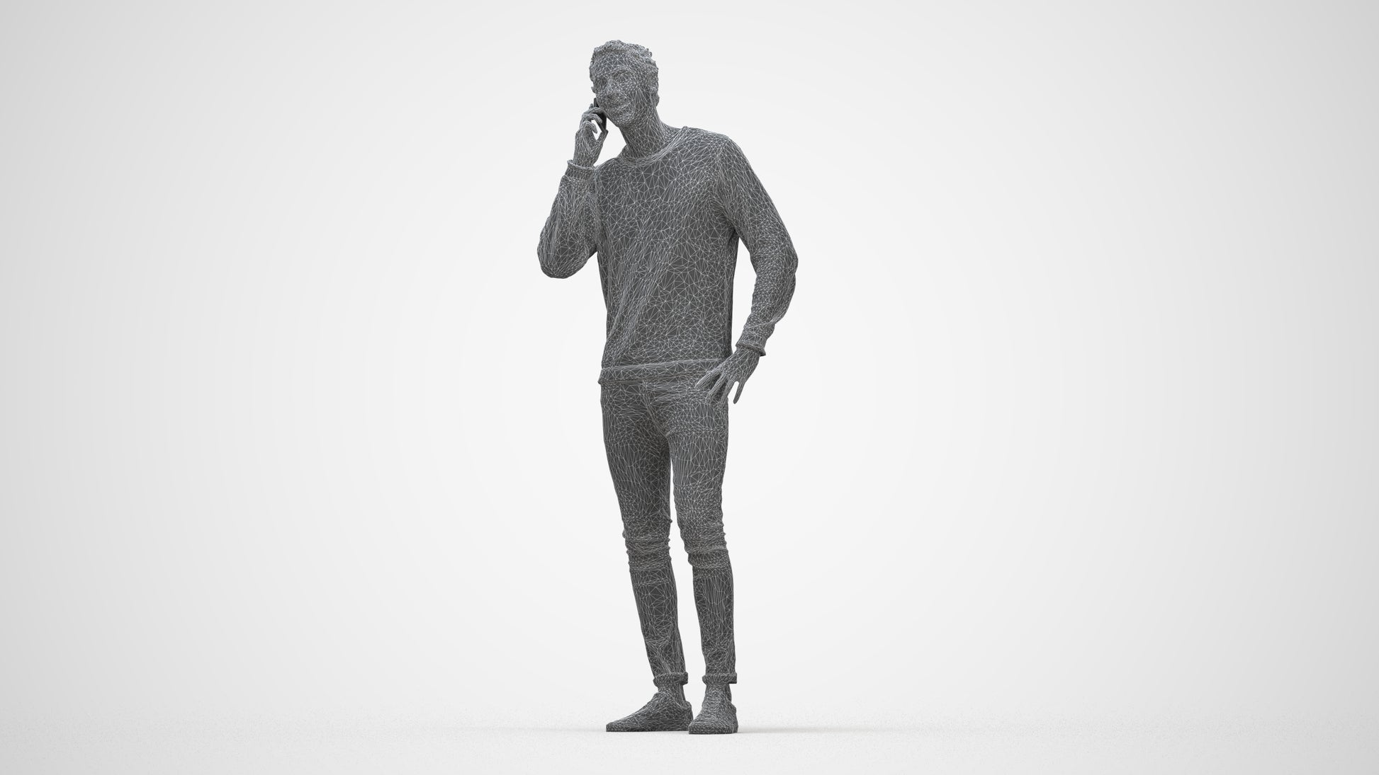 realistic 3D people man casual standing, render-ready for V-Ray and Corona, FBX OBJ, wireframe back view