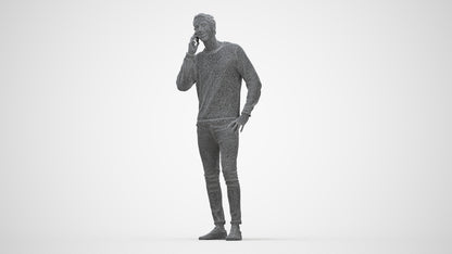 realistic 3D people man casual standing, render-ready for V-Ray and Corona, FBX OBJ, wireframe back view