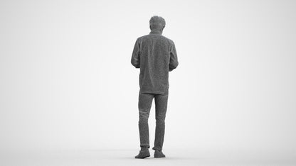photogrammetry 3D man casual walking, realistic human model archviz FBX, wireframe front view