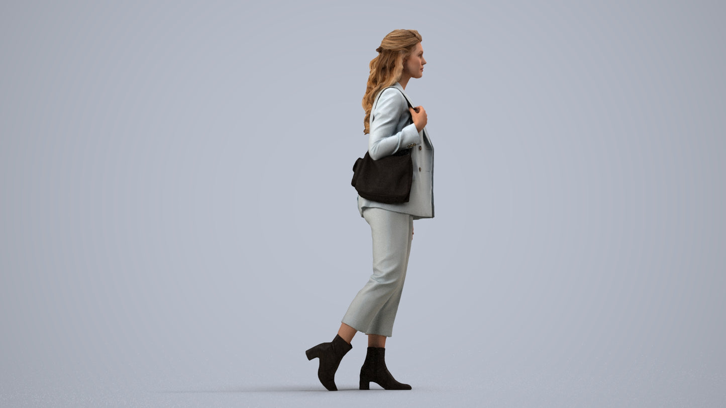 scanned 3D woman business walking, photogrammetry people for Enscape and V-Ray, side view render