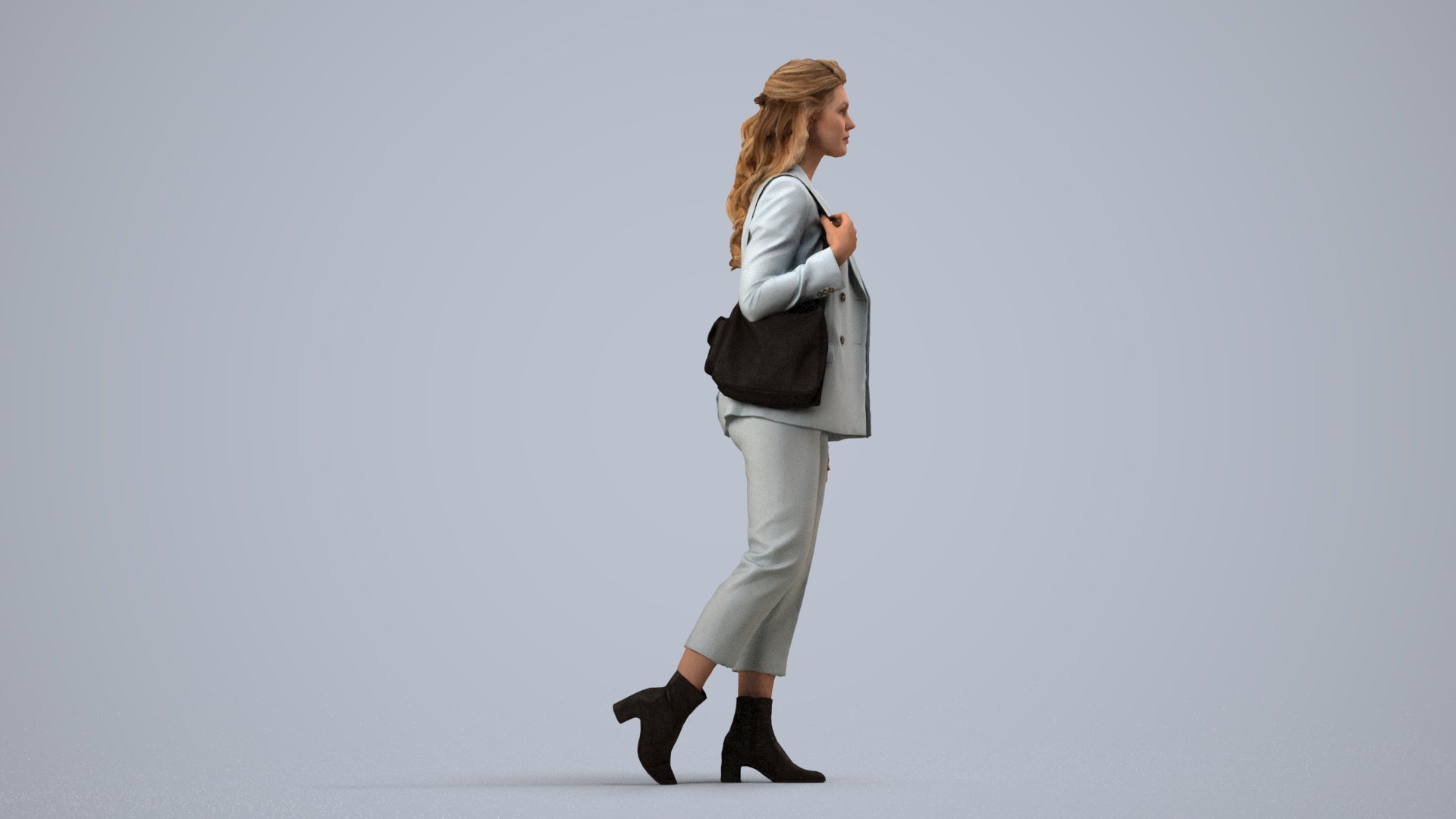 scanned 3D woman business walking, photogrammetry people for Enscape and V-Ray, side view render