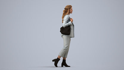 scanned 3D woman business walking, photogrammetry people for Enscape and V-Ray, side view render