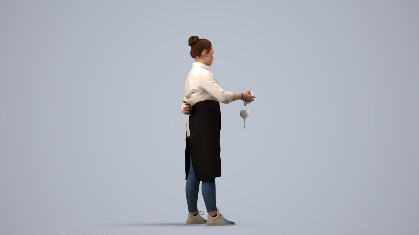 scanned 3D woman casual hospitality, photogrammetry people for Enscape and V-Ray, side view render