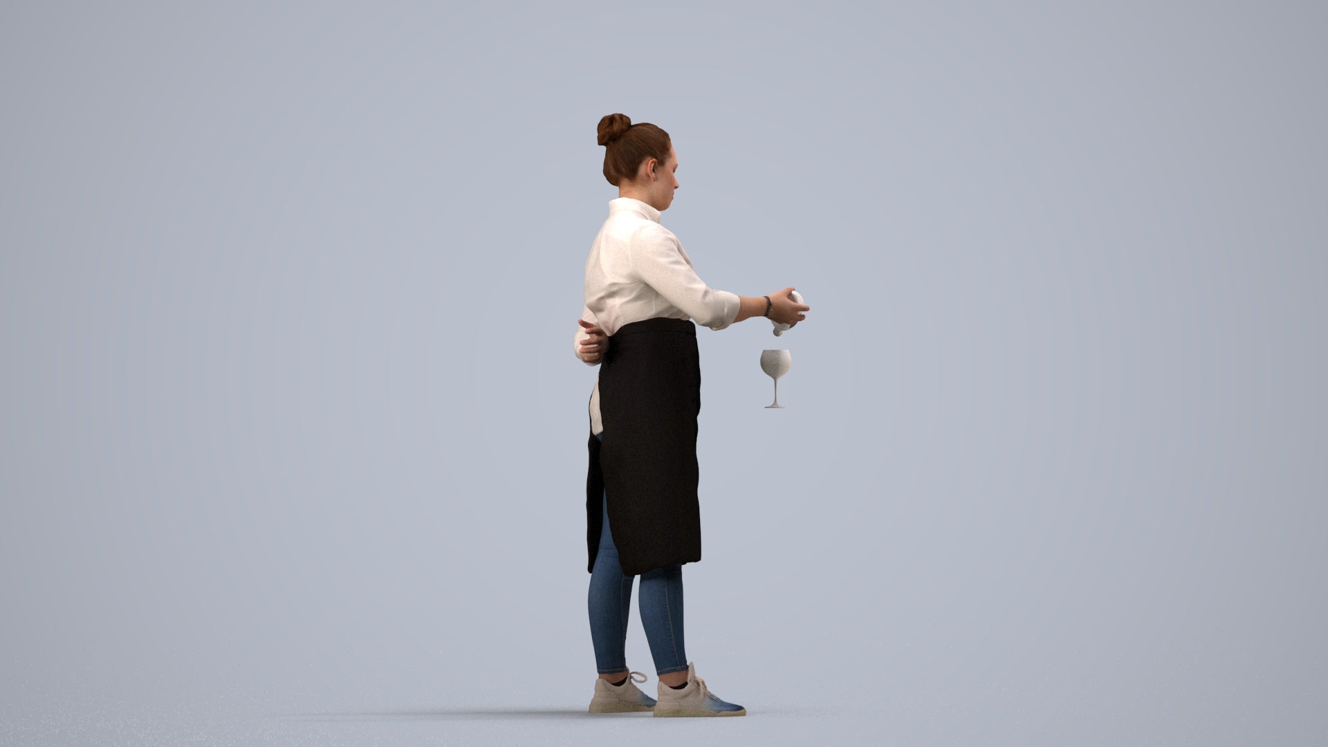 scanned 3D woman casual hospitality, photogrammetry people for Enscape and V-Ray, side view render